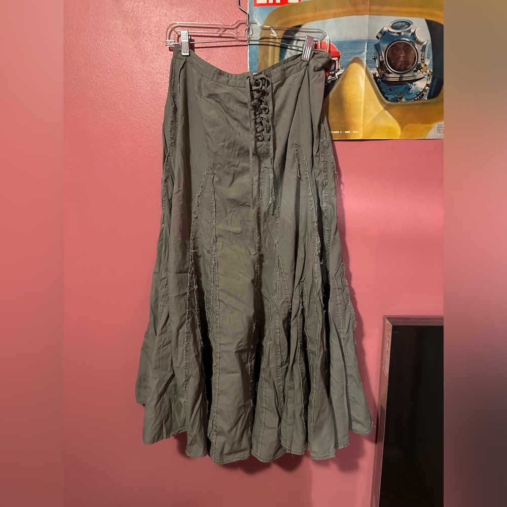 Light green/khaki lace up maxi skirt